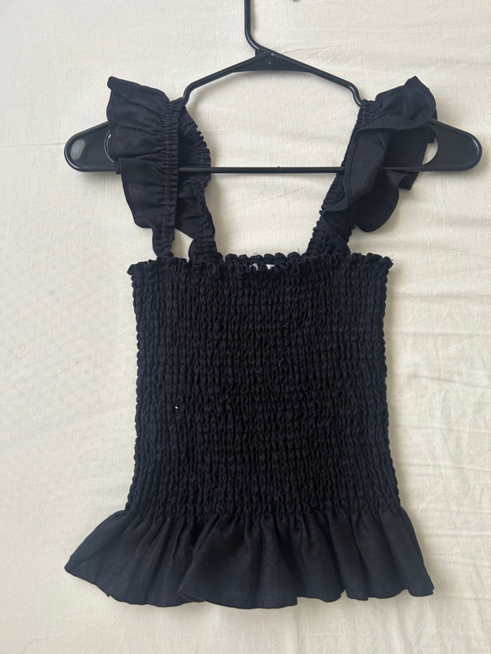 Reformation Black Smocked Ruffle Strap Tank Top - Women